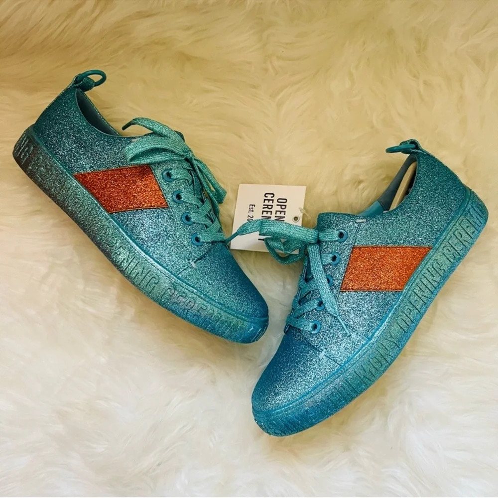 New! OPENING CEREMONY La Cienega Glitter Lace Up Platform Sneakers - Picture 5 of 16